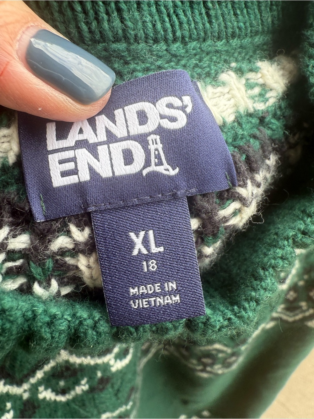 Lands' End Green Fair Isle Turtleneck Sweater - Picture 3 of 6
